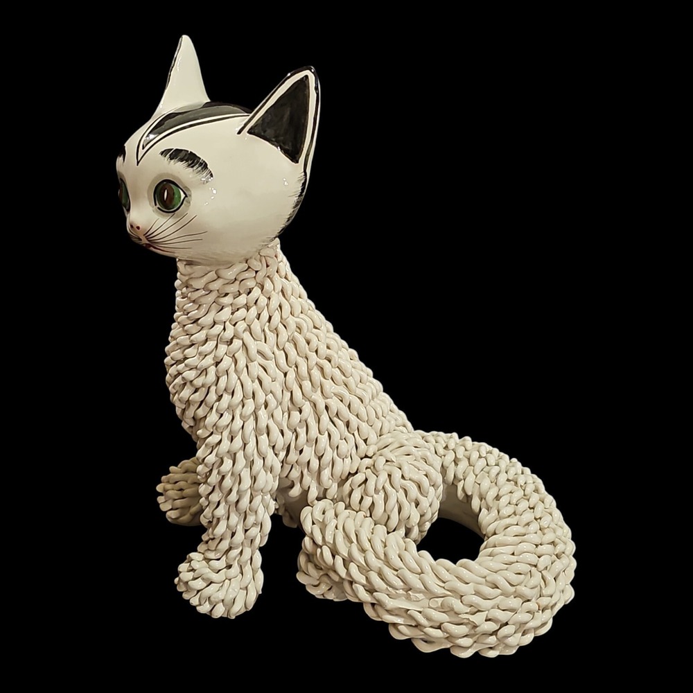 Rare 1950s Gatto, Mid-Century Italian Ceramic Cat Sculpture Spaghetti Pottery - Picture 13 of 16